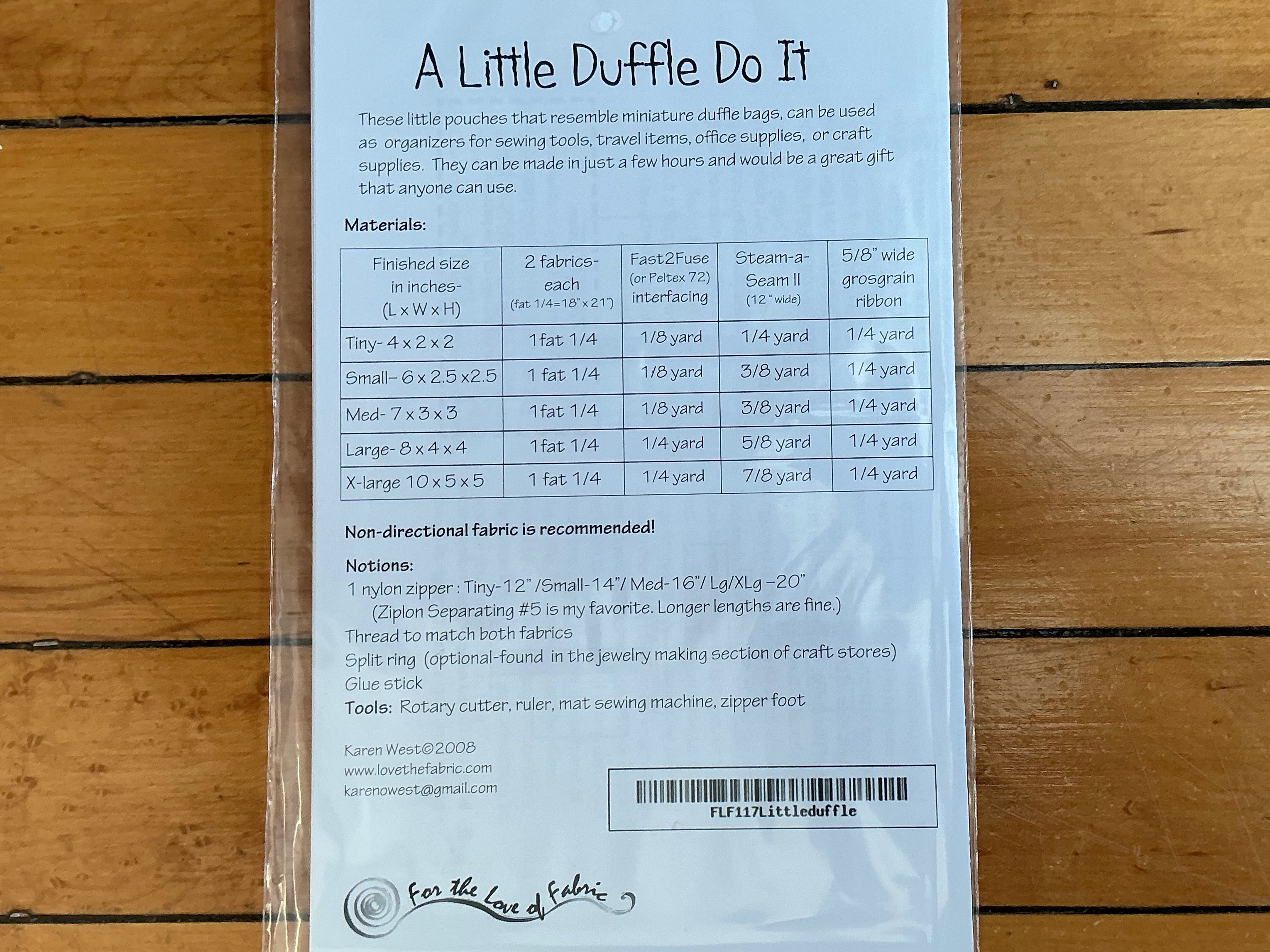 Little Duffle bag pattern