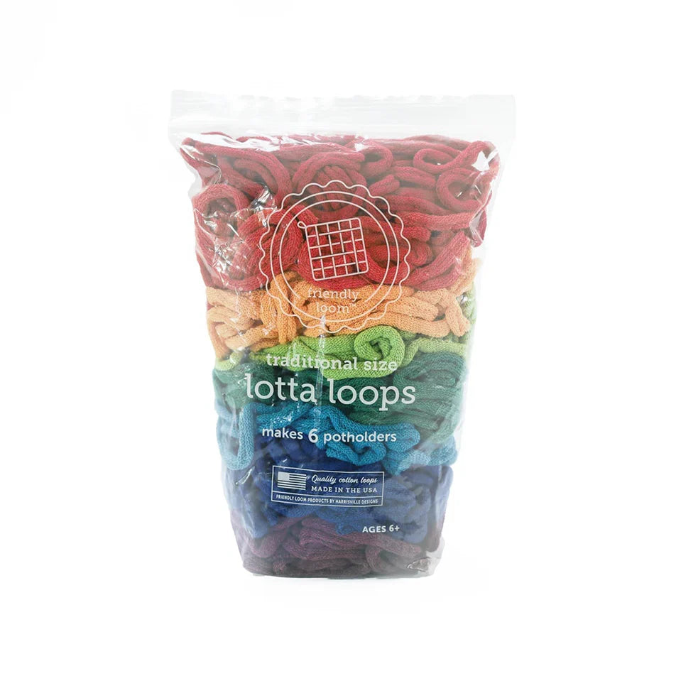 cotton loops, potholder loom, rainbow